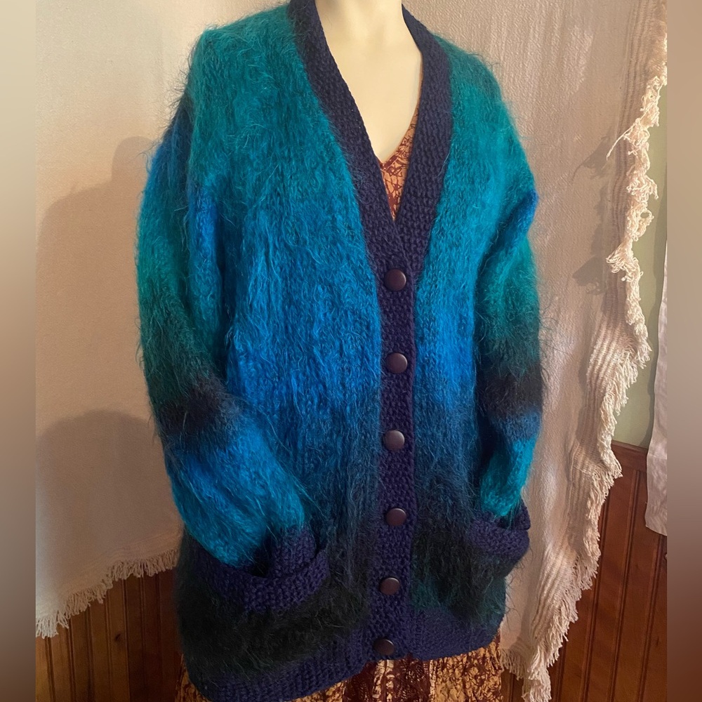 Vintage Blue Gradation Mohair Cardigan